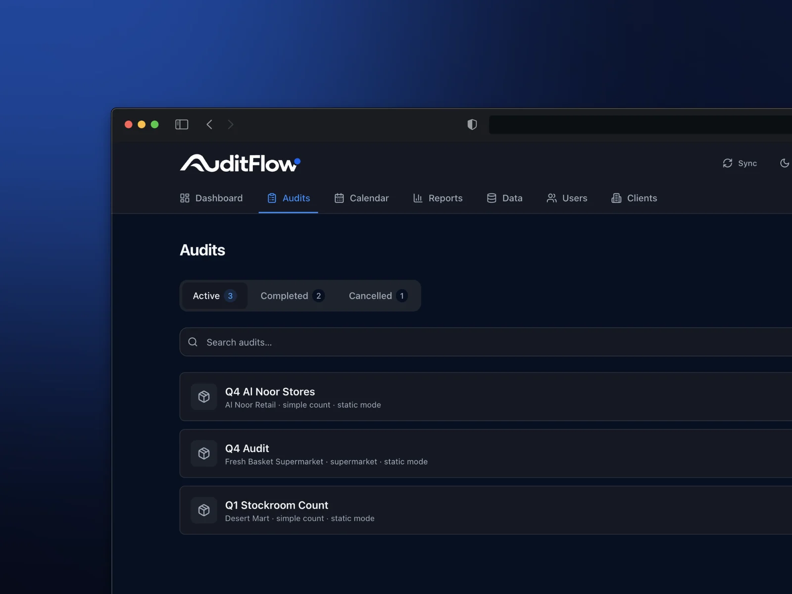 AuditFlow clients feature mockup