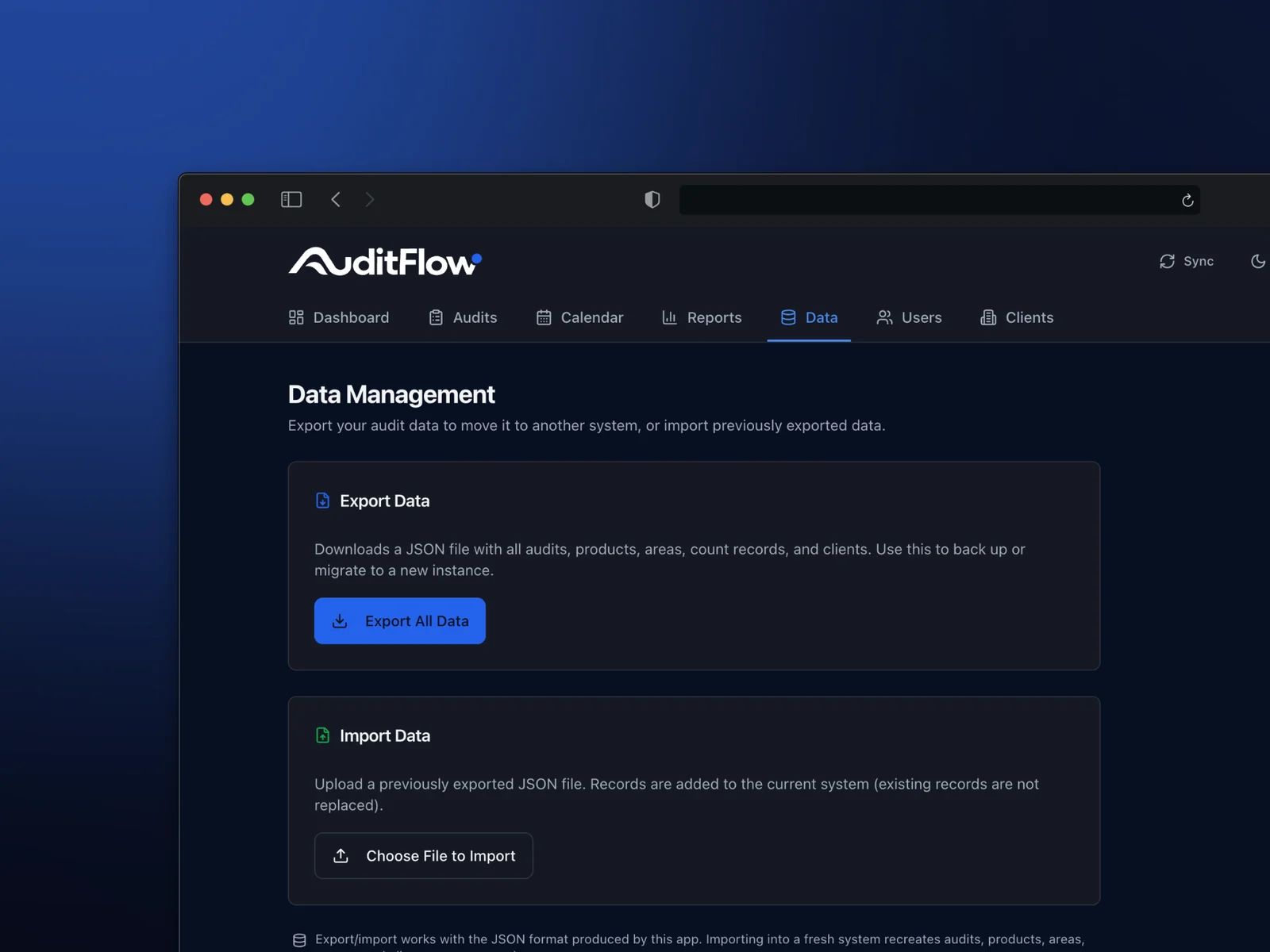 AuditFlow export feature mockup